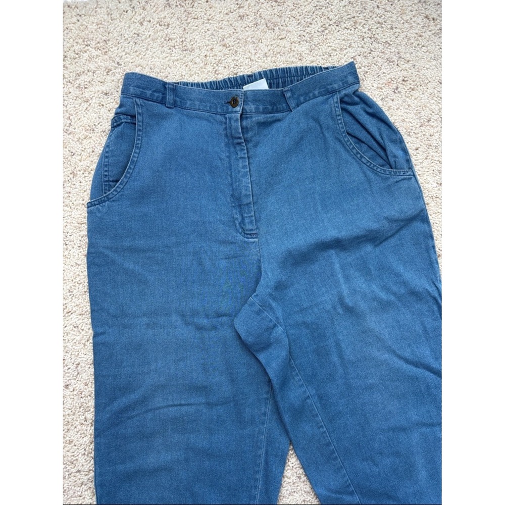 Stephanie Koret Pants Medium Blue High Rise Elastic Waist Straight Leg Denim - Picture 2 of 4